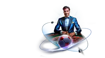 An image of an elegant man with a soccer ball against a roulette background representing the 